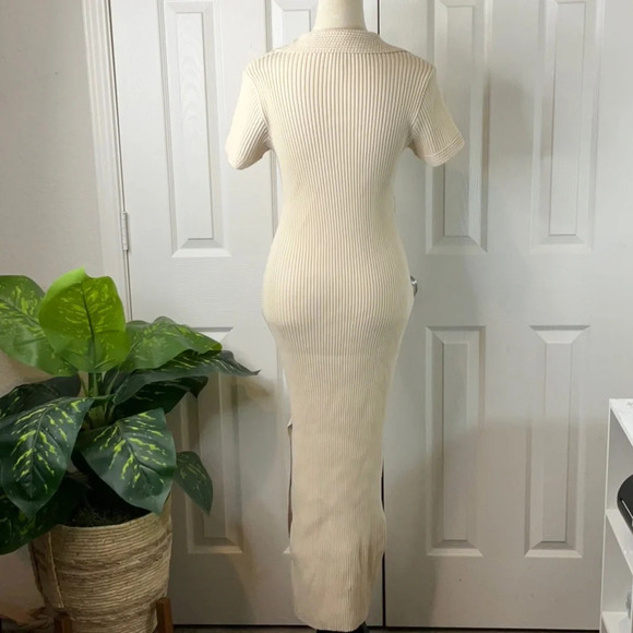 Joie Dress Women's Beige Knit Ribbed Collared Short Sleeve Maxi NWOT Size L - Picture 6 of 12